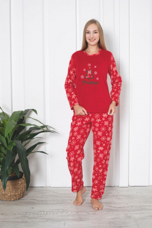 Pijamale cuplu - Pijama cocolino dama, imprimeu de craciun. Rosu 306
