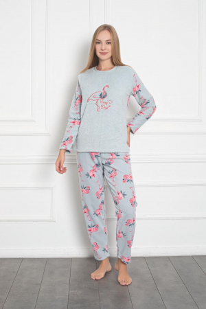 Pijamale cuplu - Pijama cocolino dama, imprimeu Flamingo, vernil 320