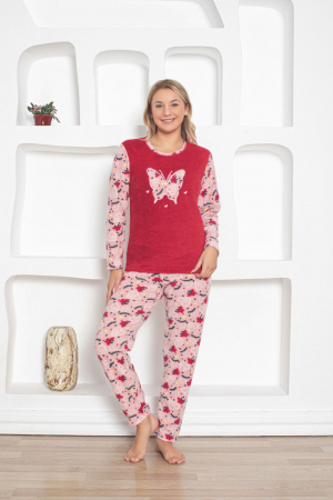 Pijamale cuplu - Pijama cocolino dama, imprimeu fluture, roz 324