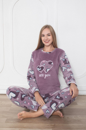 Pijama cocolino dama, imprimeu inimioare with you, mov 313 [1]