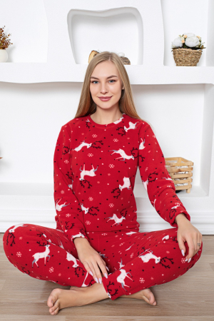 Pijama cocolino dama, imprimeu Craciun reni, rosu, embody.ro [1]