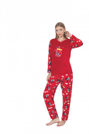 Pijama cocolino dama, imprimeu ursulet Craciun, rosu 315 [2]