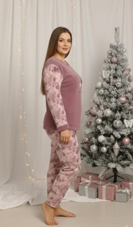 Pijama cocolino dama polar, pufoasa si calduroasa, corai 02162 cadou Craciun [1]