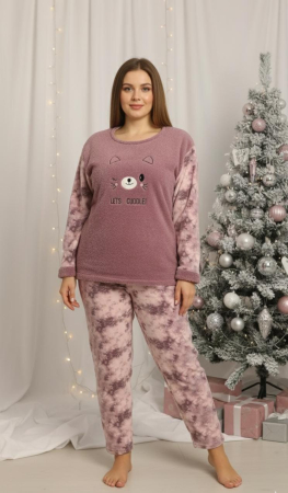 Pijamale dama - Pijama cocolino dama polar, pufoasa si calduroasa, corai 02162 cadou Craciun