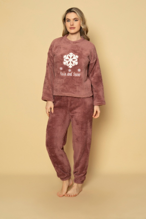 Pijamale - Pijama cocolino dama polar, pufoasa si calduroasa, roz prafuit 434