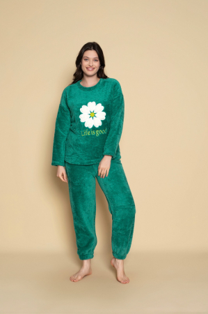Pijamale - Pijama cocolino dama polar, pufoasa si calduroasa, verde 466