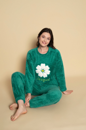 Pijama cocolino dama polar, pufoasa si calduroasa, verde 466 [2]