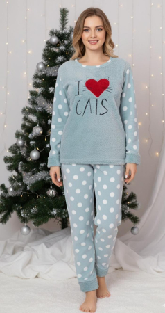 Pijamale dama - Pijama cocolino dama polar, pufoasa si calduroasa, verde 7215 cadou Craciun