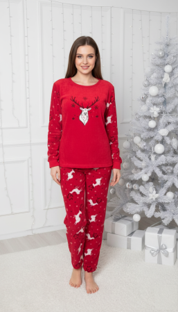 Pijamale cocolino dama - Pijama cocolino dama polar, pufoasa si calduroasa, rosu 02128 cadou Craciun