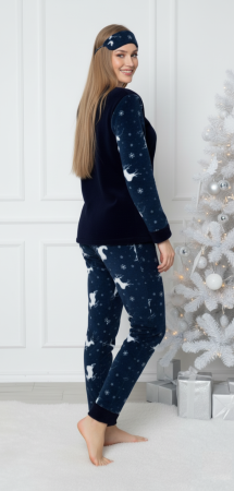 Pijama cocolino dama polar, pufoasa si calduroasa, bleumarin 02170 cadou Craciun [1]