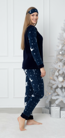 Pijama cocolino dama polar, pufoasa si calduroasa, bleumarin 02170 cadou Craciun [2]