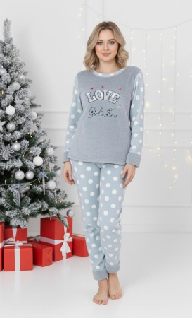 Pijamale dama - Pijama cocolino dama polar, pufoasa si calduroasa, verde 7211 cadou Craciun