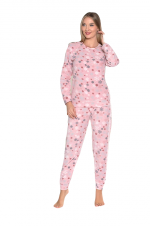 Pijama cocolino dama, soft polar, imprimeu Craciun fulgi de nea, roz 512 [2]