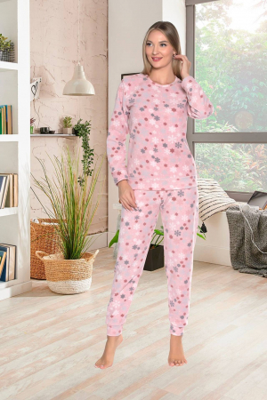 Pijama cocolino dama, soft polar, imprimeu Craciun fulgi de nea, roz 512 [0]