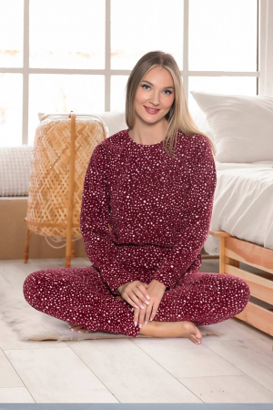 Pijama cocolino dama, soft polar, imprimeu dots, visiniu 513 [0]
