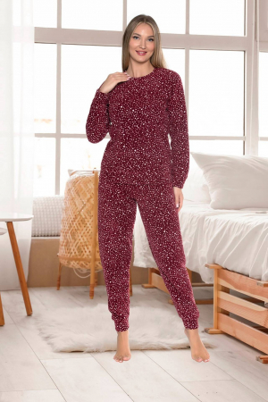 Pijama cocolino dama, soft polar, imprimeu dots, visiniu 513 [1]