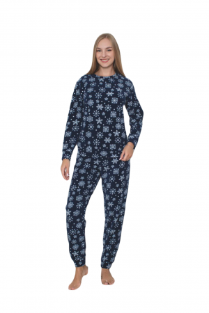 Pijama cocolino dama, soft polar, imprimeu fulgi nea de Craciun, Bleumarin 508 [2]