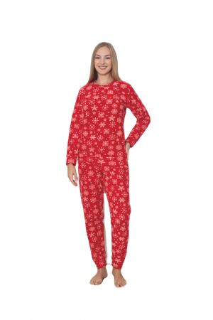 Pijama cocolino dama, soft polar, imprimeu fulgi nea de Craciun, rosu 505 [2]