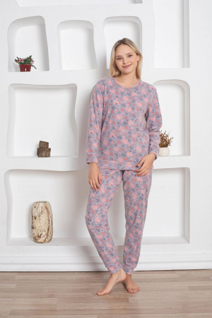 Pijama cocolino dama, soft polar, imprimeu inimioare, gri 519 [0]