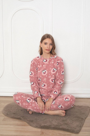 Pijama cocolino dama, soft polar, imprimeu pinguini de Craciun, corai 500 [1]