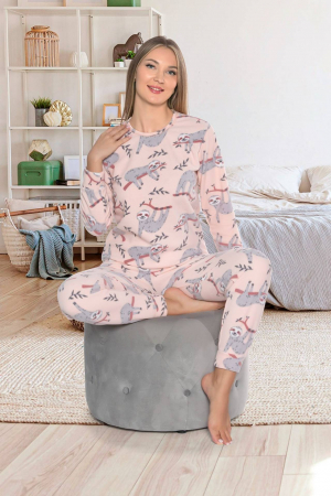 Pijamale cuplu - Pijama cocolino dama, soft polar, imprimeu relax, roz 511