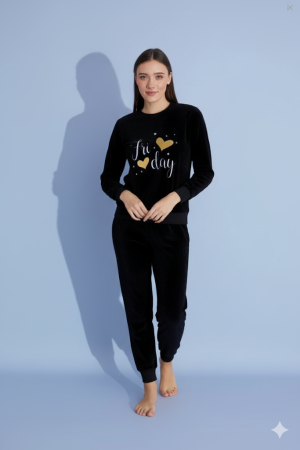Pijama cocolino dama ultra soft polar, imprimeu  Friday negru, 90607 [2]