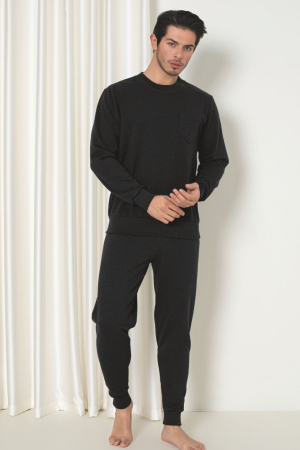 Pijamale finet - Pijama barbat bumbac tip trening, gri inchis 101embody