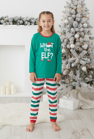Pijamale copii - Pijama copii, imprimeu Craciun din bumbac, verde 03003