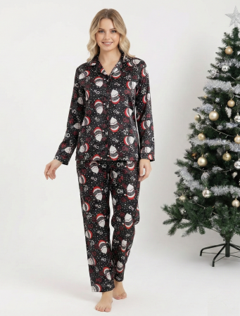 Pijamale dama bumbac - Pijama cu nasturi dama material catifea fina cadou Craciun