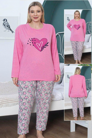 Pijamale dama marimi mari - Pijama dama bumbac, batal marime mare, cu buzunar, roz 2031, embody.ro