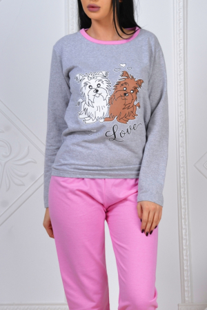 Pijama dama bumbac, confortabila, cu imprimeu Catelusi Love [3]