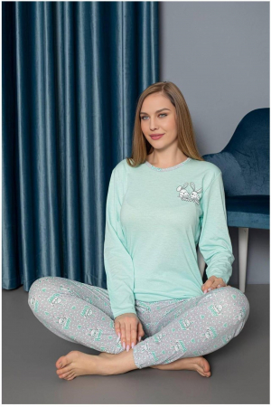 Pijamale dama bumbac - Pijama dama bumbac, confortabila, cu imprimeu iepurasi, vernil 820, embody.ro