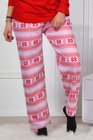 Pijama dama bumbac, confortabila, cu imprimeu Craciun fericit, Rosu [3]