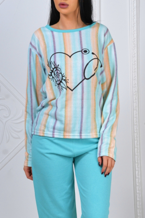 Pijama dama bumbac, confortabila, cu imprimeu Inimioara [3]