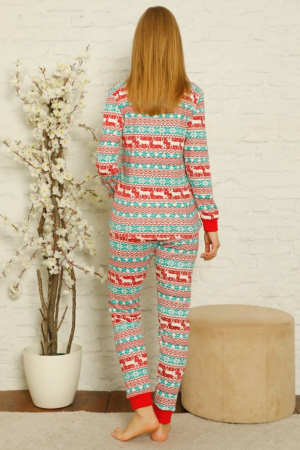 Pijama dama bumbac, motiv Craciun, confortabila rosu verde [2]