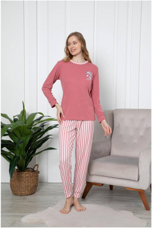 Pijamale dama bumbac - Pijama dama bumbac, imprimeu inimioare, culoare corai 2054embody.ro