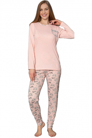 Pijama dama bumbac, confortabila, cu imprimeu hello bear, corai 818, embody.ro [2]