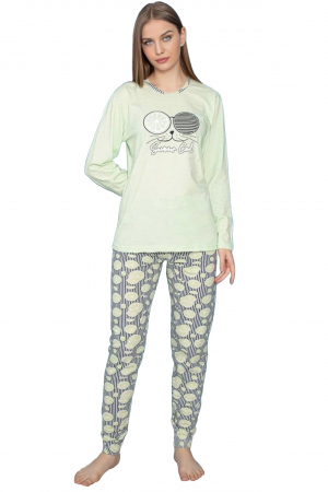 Pijama dama bumbac, confortabila, cu imprimeucool cat, vernil 807, embody.ro [2]