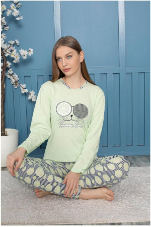Pijama dama bumbac, confortabila, cu imprimeucool cat, vernil 807, embody.ro [1]