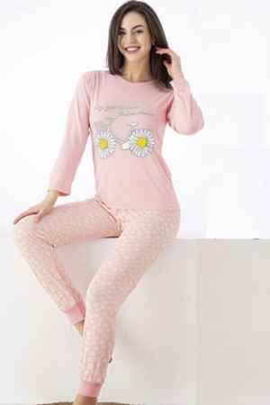 Pijama dama bumbac, confortabila, cu imprimeu bike flowers, corai, embody.ro [1]