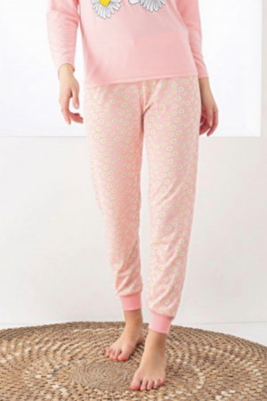 Pijama dama bumbac, confortabila, cu imprimeu bike flowers, corai, embody.ro [2]
