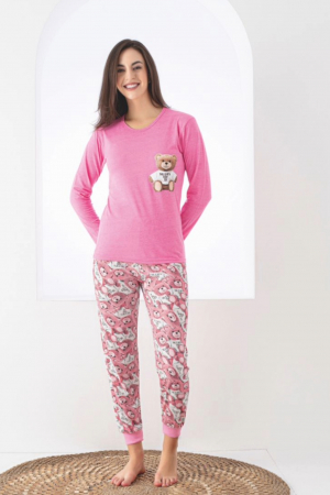 Pijama dama bumbac, confortabila, cu imprimeu Ursulet, roz, embody.ro [0]