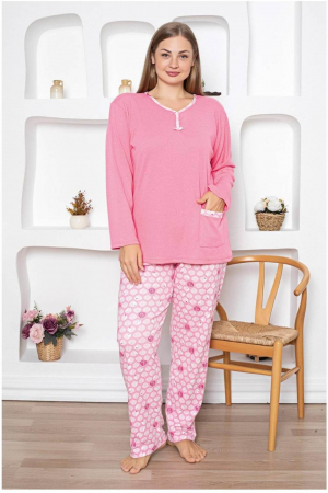 Pijamale dama marimi mari - Pijama dama bumbac, batal marime mare, cu buzunar, roz 2031, embody.ro