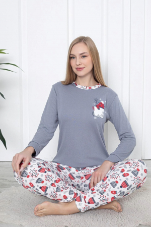 Pijama dama bumbac, imprimeu tematica de Craciun, gri 2048, embody.ro [1]