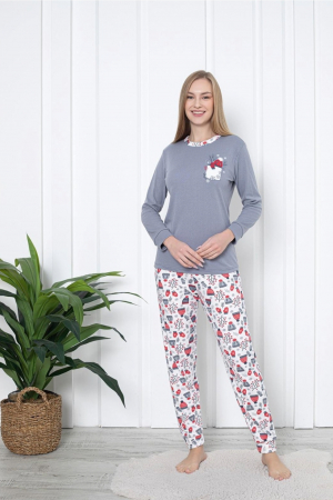 Pijamale familie - Pijama dama bumbac, imprimeu tematica de Craciun, gri 2048, embody.ro