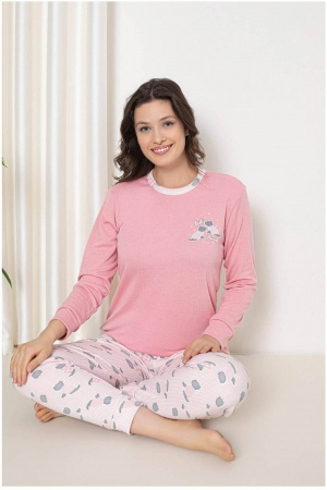 Pijama dama bumbac, imprimeu cadou cu baloane, mov 2055, embody.ro [1]