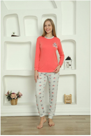 Pijamale familie - Pijama dama bumbac, imprimeu love ice cream, corai 2053, embody.ro