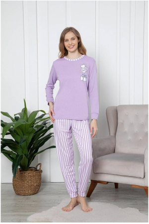 Pijama dama bumbac, imprimeu cadou cu baloane, mov 2055, embody.ro [0]