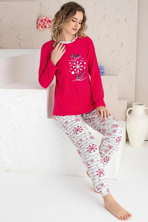 Pijama dama bumbac, imprimeu Craciun fulg de nea, rosu, embody.ro [0]