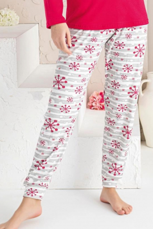 Pijama dama bumbac, imprimeu Craciun fulg de nea, rosu, embody.ro [2]